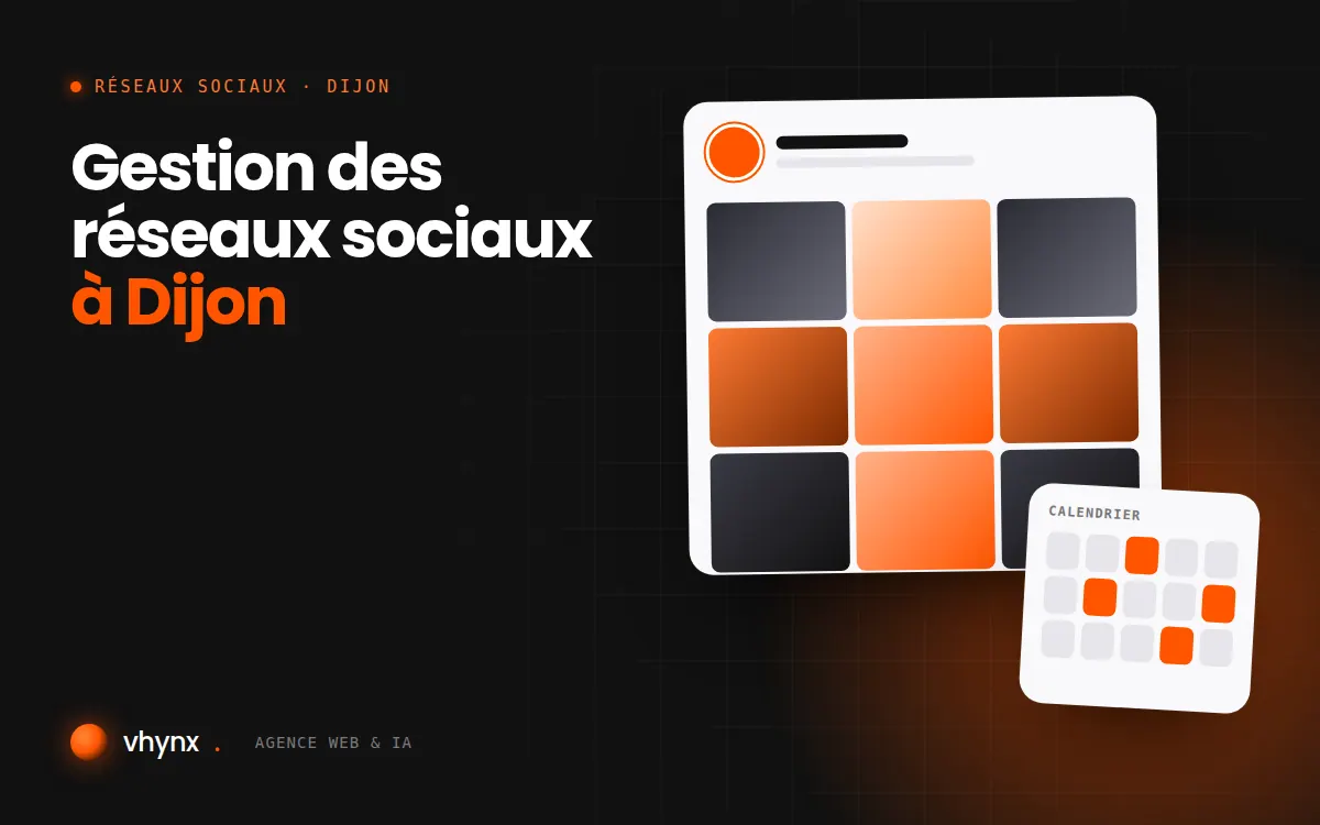 Gestion des réseaux sociaux à Dijon : illustration Vhynx d'une grille de publications et d'un calendrier éditorial