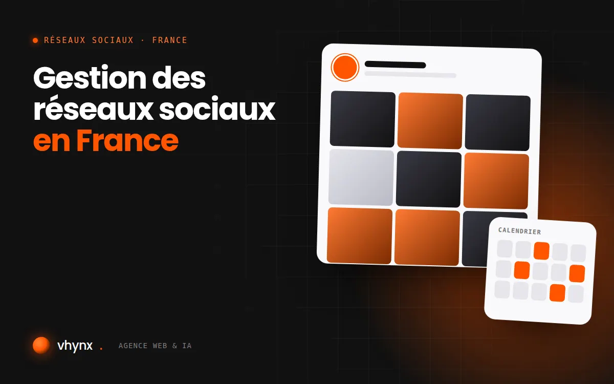 Gestion des réseaux sociaux en France : illustration Vhynx d'une grille de publications et d'un calendrier éditorial