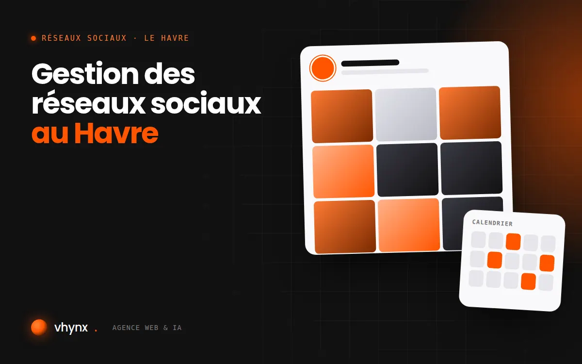 Gestion des réseaux sociaux au Havre : illustration Vhynx d'une grille de publications et d'un calendrier éditorial