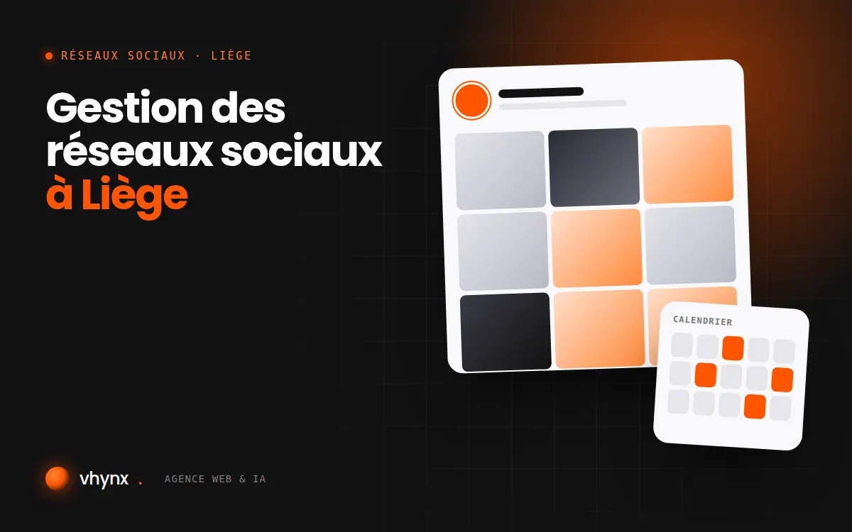 Gestion des réseaux sociaux à Liège : illustration Vhynx d'une grille de publications et d'un calendrier éditorial