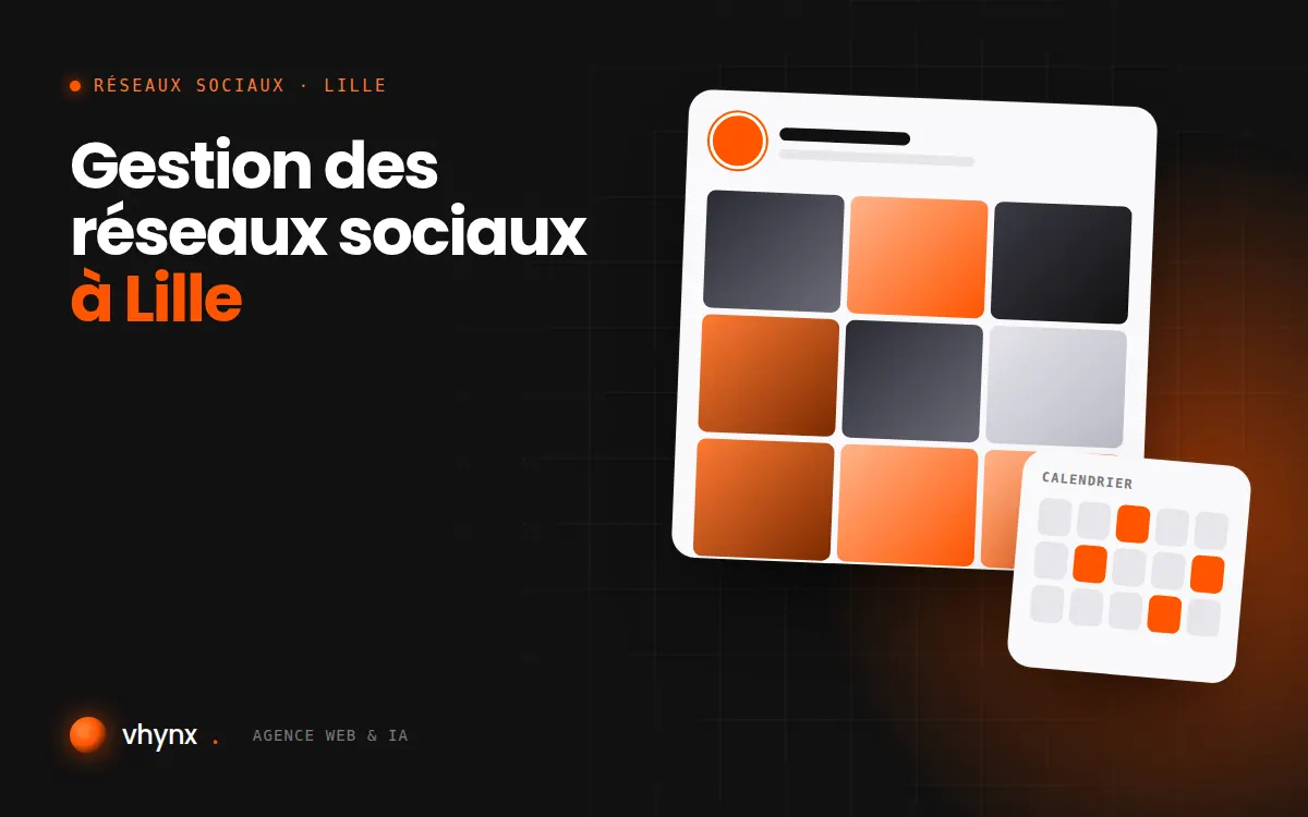 Gestion des réseaux sociaux à Lille : illustration Vhynx d'une grille de publications et d'un calendrier éditorial