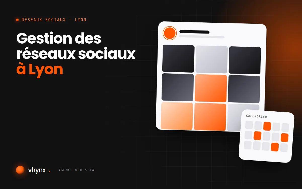 Gestion des réseaux sociaux à Lyon : illustration Vhynx d'une grille de publications et d'un calendrier éditorial