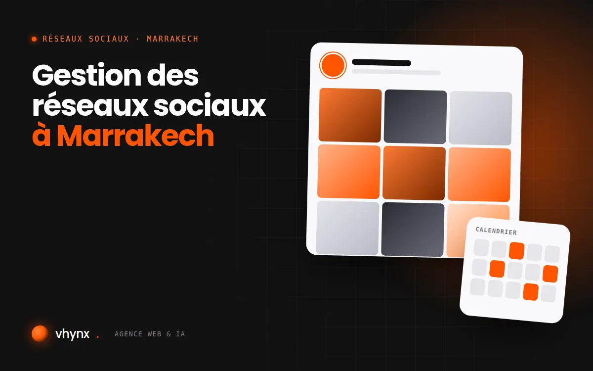 Gestion des réseaux sociaux à Marrakech : illustration Vhynx d'une grille de publications et d'un calendrier éditorial