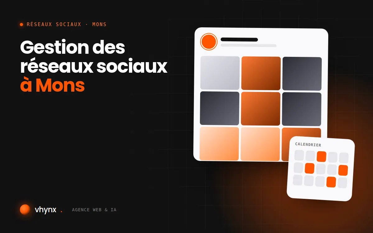 Gestion des réseaux sociaux à Mons : illustration Vhynx d'une grille de publications et d'un calendrier éditorial