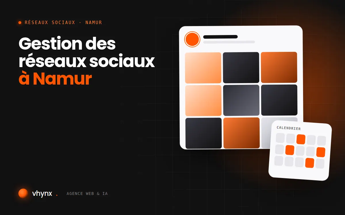 Gestion des réseaux sociaux à Namur : illustration Vhynx d'une grille de publications et d'un calendrier éditorial
