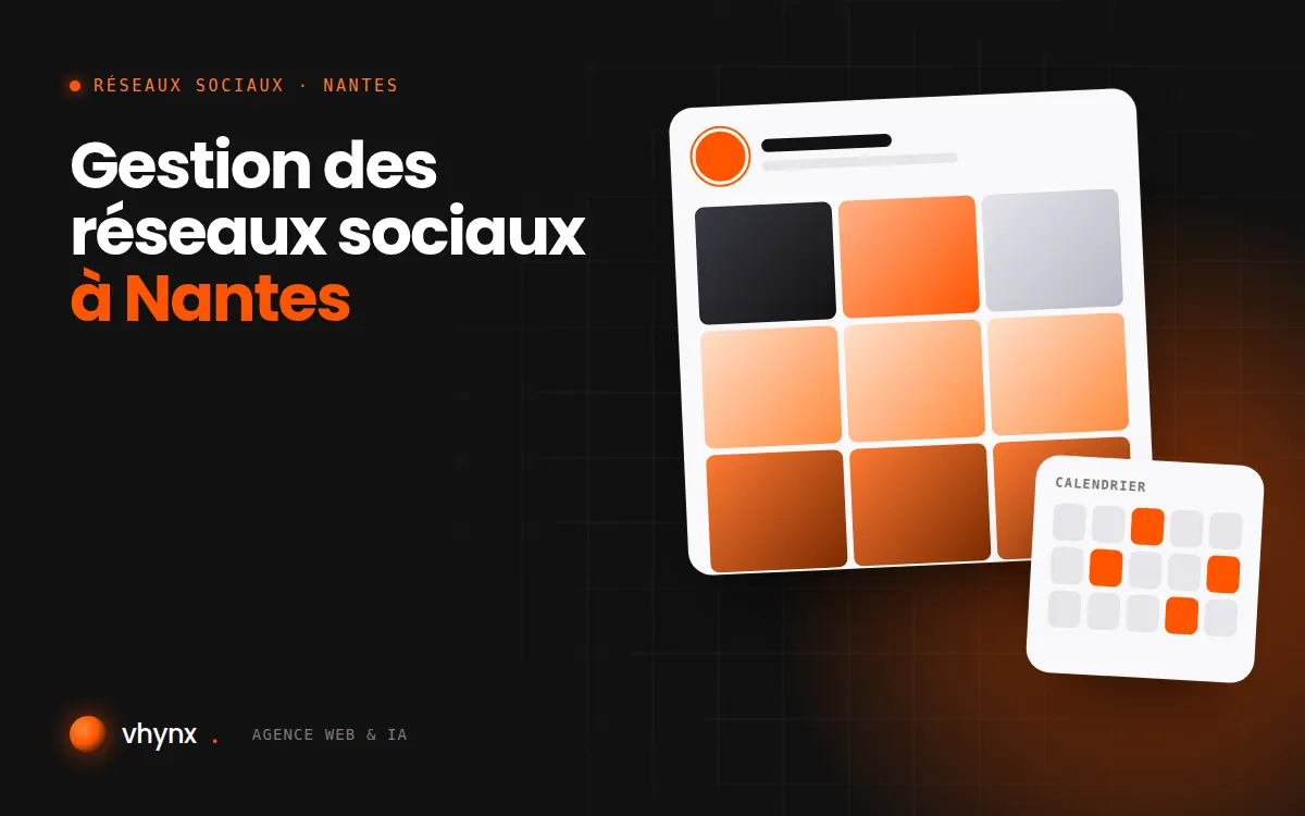 Gestion des réseaux sociaux à Nantes : illustration Vhynx d'une grille de publications et d'un calendrier éditorial