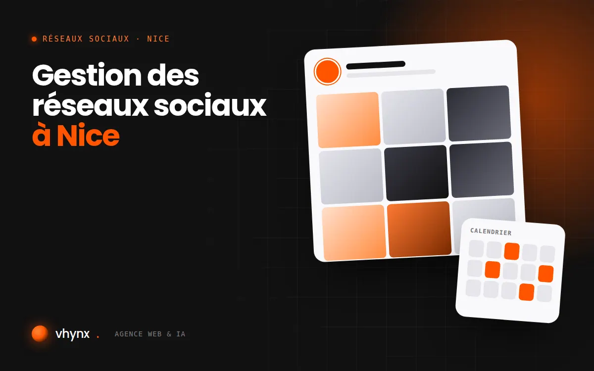 Gestion des réseaux sociaux à Nice : illustration Vhynx d'une grille de publications et d'un calendrier éditorial