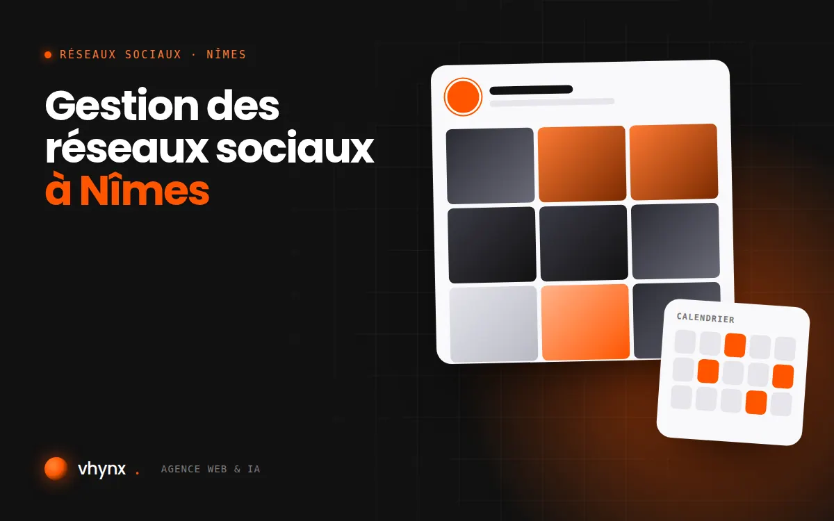 Gestion des réseaux sociaux à Nîmes : illustration Vhynx d'une grille de publications et d'un calendrier éditorial