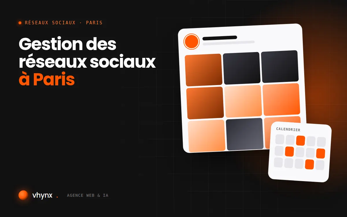 Gestion des réseaux sociaux à Paris : illustration Vhynx d'une grille de publications et d'un calendrier éditorial