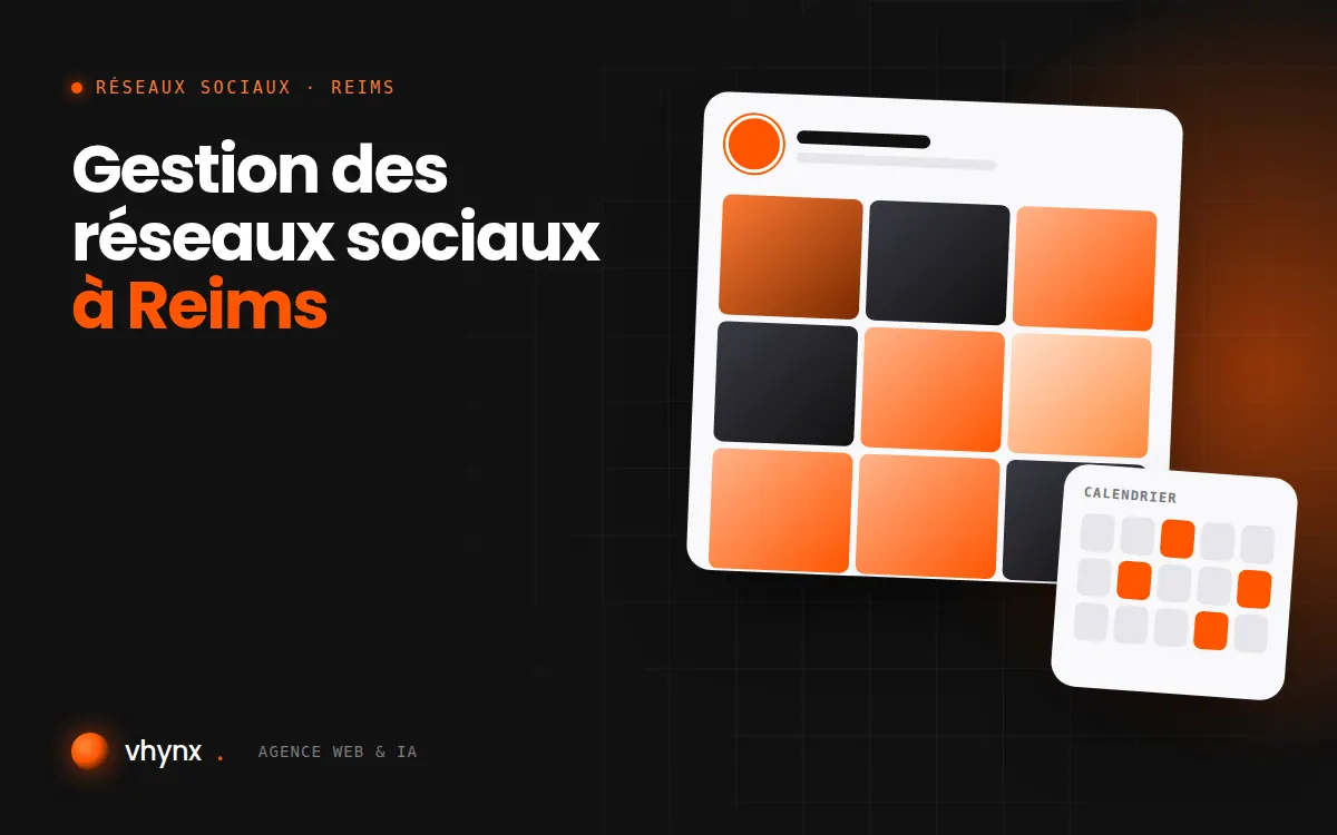 Gestion des réseaux sociaux à Reims : illustration Vhynx d'une grille de publications et d'un calendrier éditorial