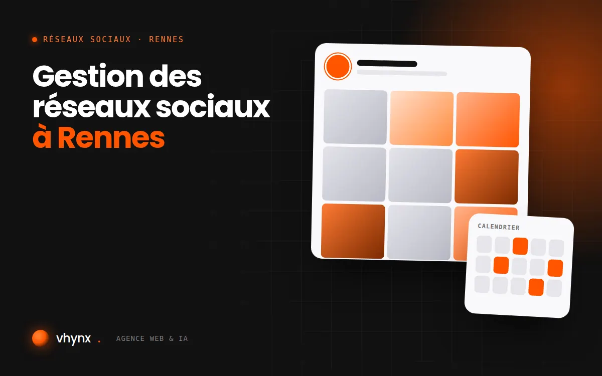 Gestion des réseaux sociaux à Rennes : illustration Vhynx d'une grille de publications et d'un calendrier éditorial