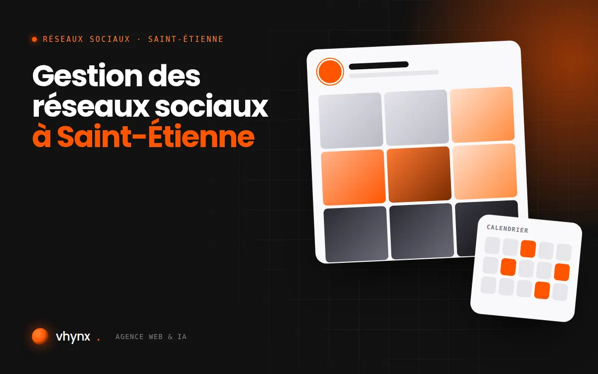 Gestion des réseaux sociaux à Saint-Étienne : illustration Vhynx d'une grille de publications et d'un calendrier éditorial