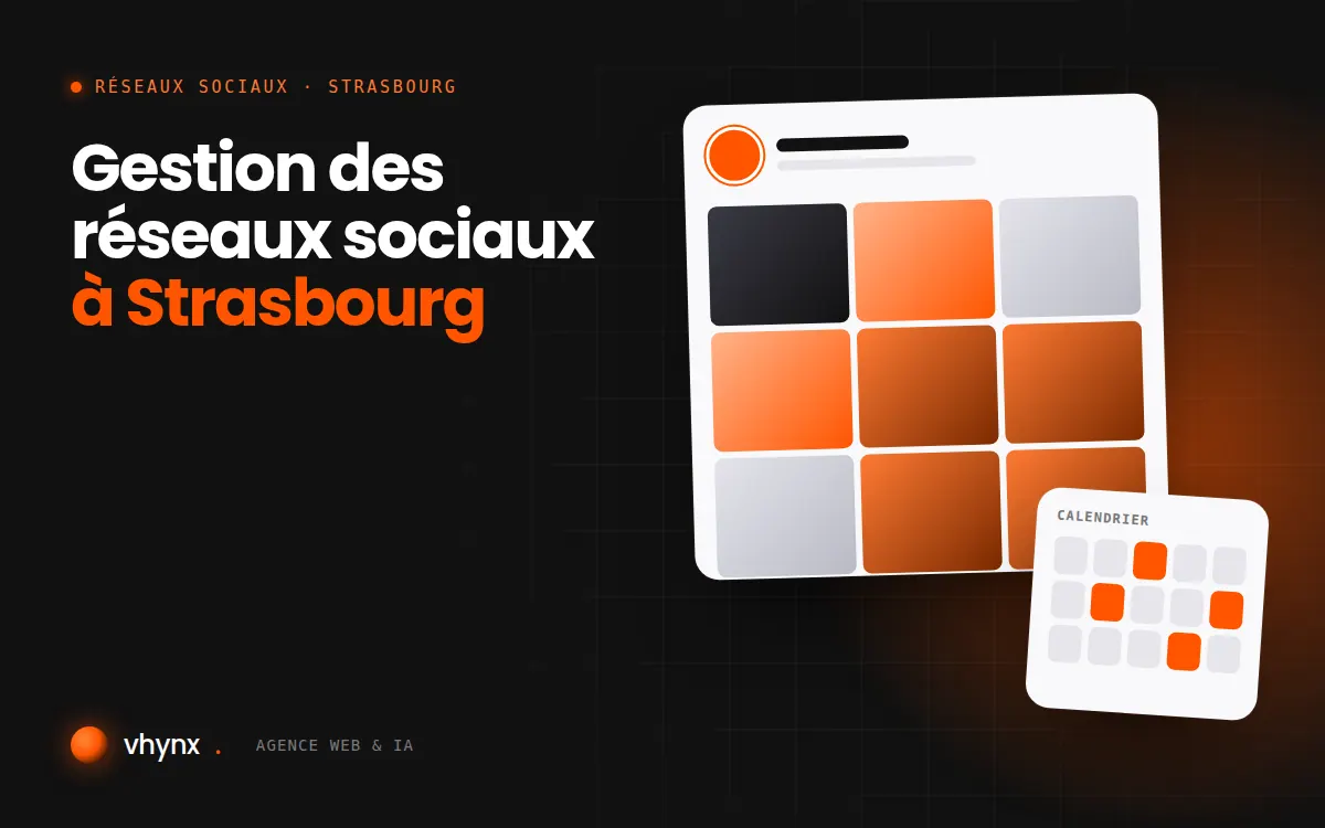 Gestion des réseaux sociaux à Strasbourg : illustration Vhynx d'une grille de publications et d'un calendrier éditorial