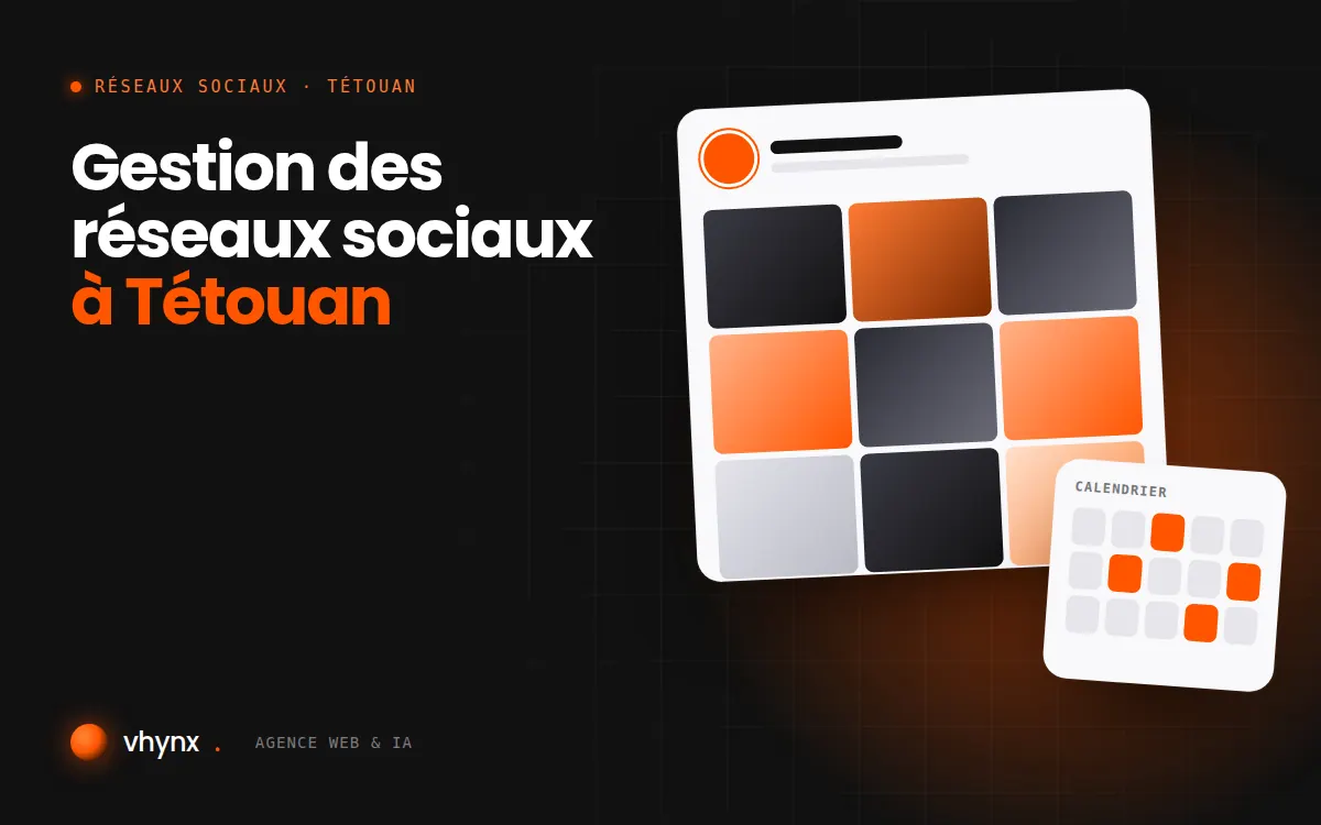 Gestion des réseaux sociaux à Tétouan : illustration Vhynx d'une grille de publications et d'un calendrier éditorial