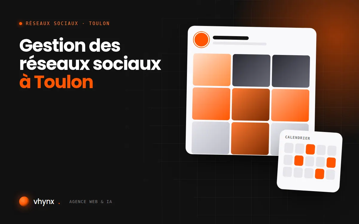 Gestion des réseaux sociaux à Toulon : illustration Vhynx d'une grille de publications et d'un calendrier éditorial